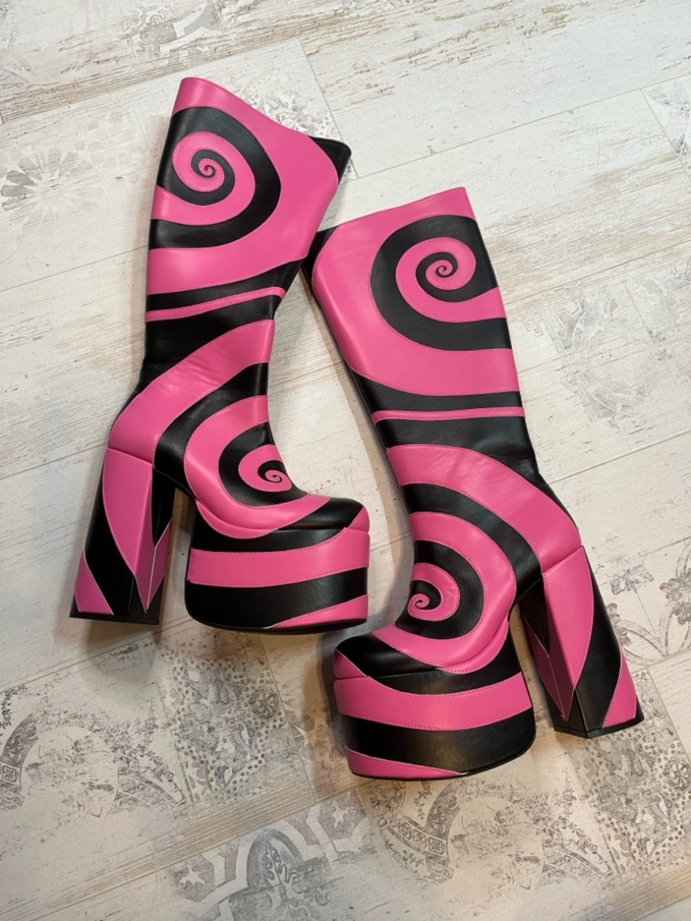 Dolls kill How Sweet It Is Pink and Black Boots Size 9